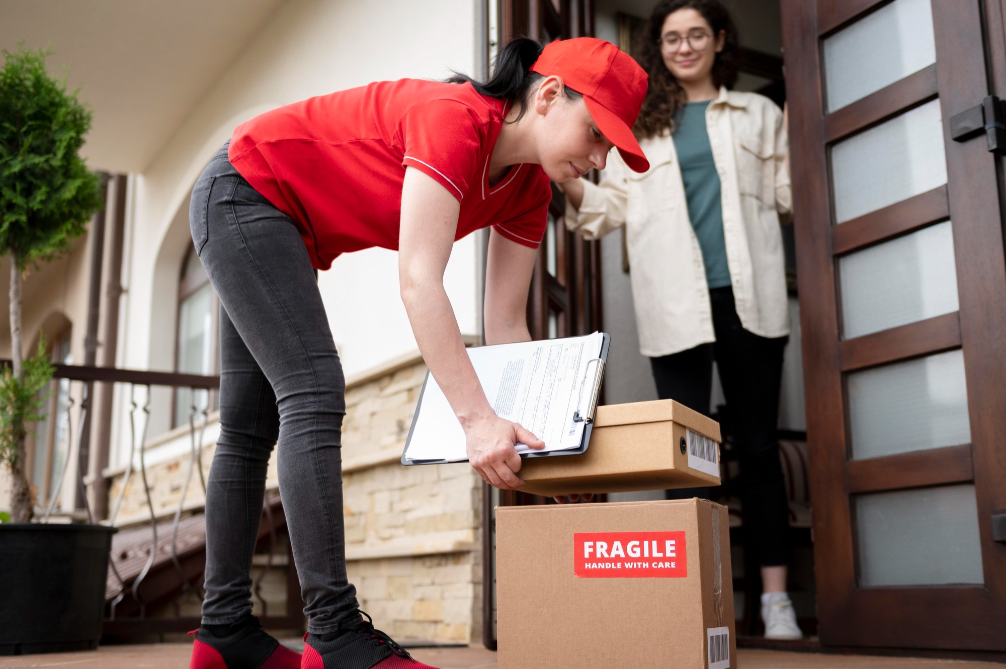 Zwei Frauen packen Kartons für ihren Umzug ein. Umzugsunternehmen in der Nähe Berlin Hering.